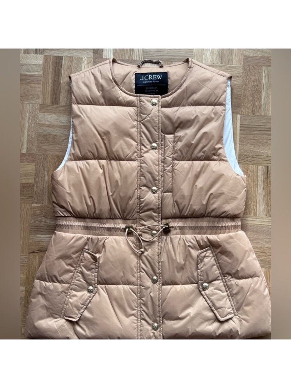 J. Crew Tan Quilted Puffer Vest with Drawstring Waist